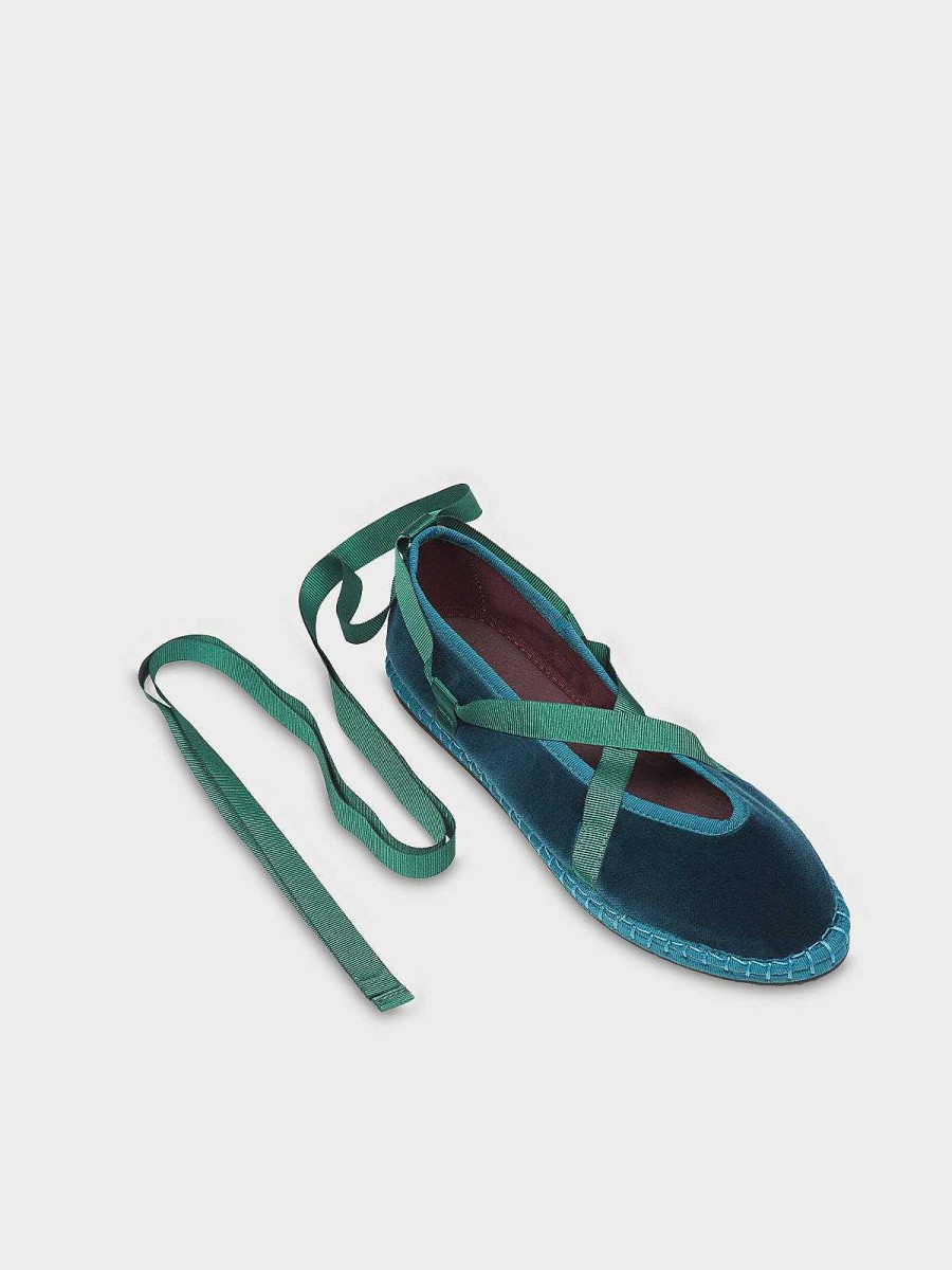 Mujer Flabelus Lazos | Eichiro Velvet Ribbon Petrol Green